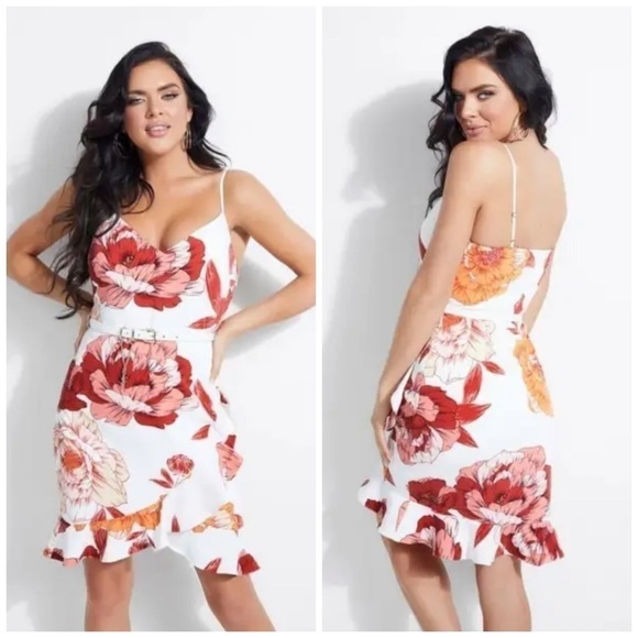 GUESS Juleah Mini Floral Dress in Radiant Poppy Print Ivory size 8 - Picture 1 of 16